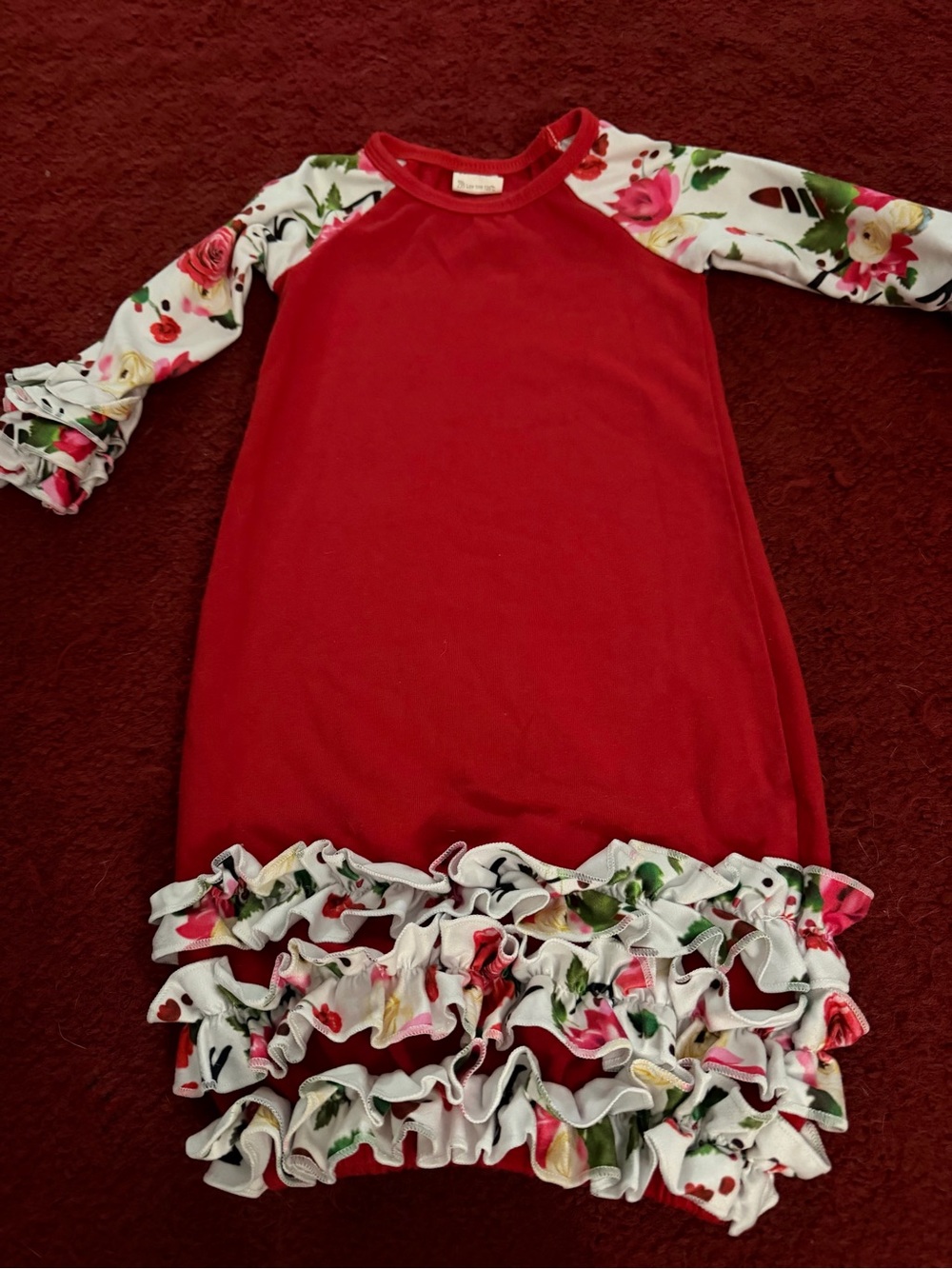 Baby Girls Red Boutique Gown with Floral Sleeves and Bottom